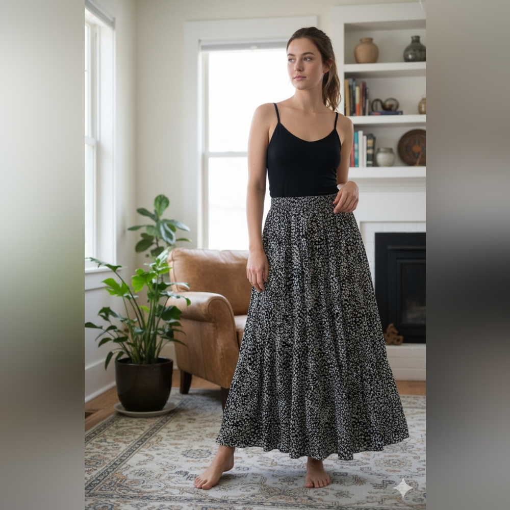 In Loom Elegant Black and White Maxi Skirt | Size M